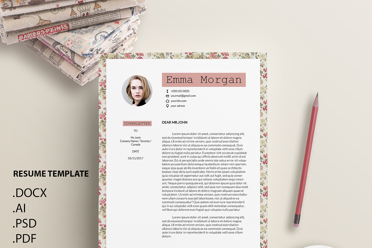 Vintage Floral CV /Resume Template M, a Resume Template by Showy68 Template (Photo 3 of 3)