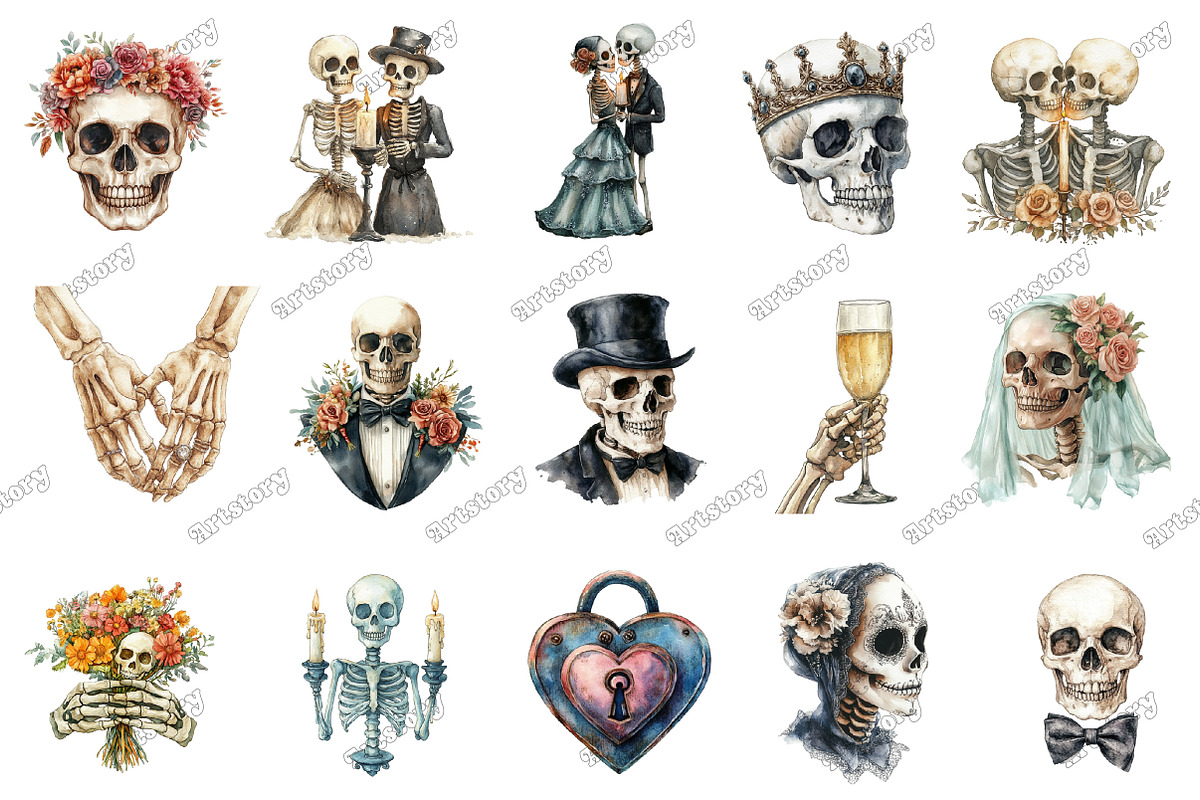 Halloween Skeletons Wedding Clipart, an Illustration by designcity5 (Photo 2 of 5)