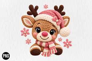 Pink Christmas Reindeer Crochet PNG
