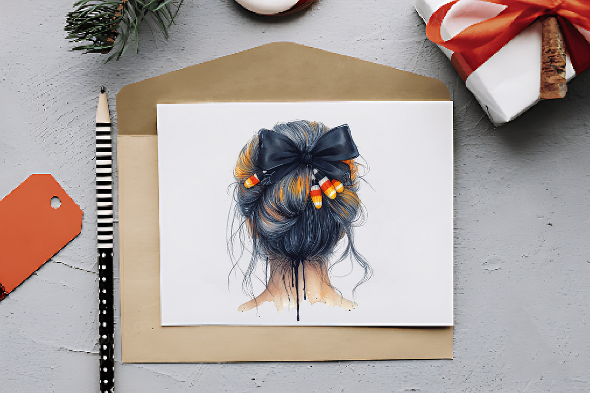 Halloween Messy Bun Clipart, an Illustration by RobertsArt (Photo 2 of 7)