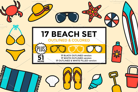 Beach Set Outlined & Colored preview 6