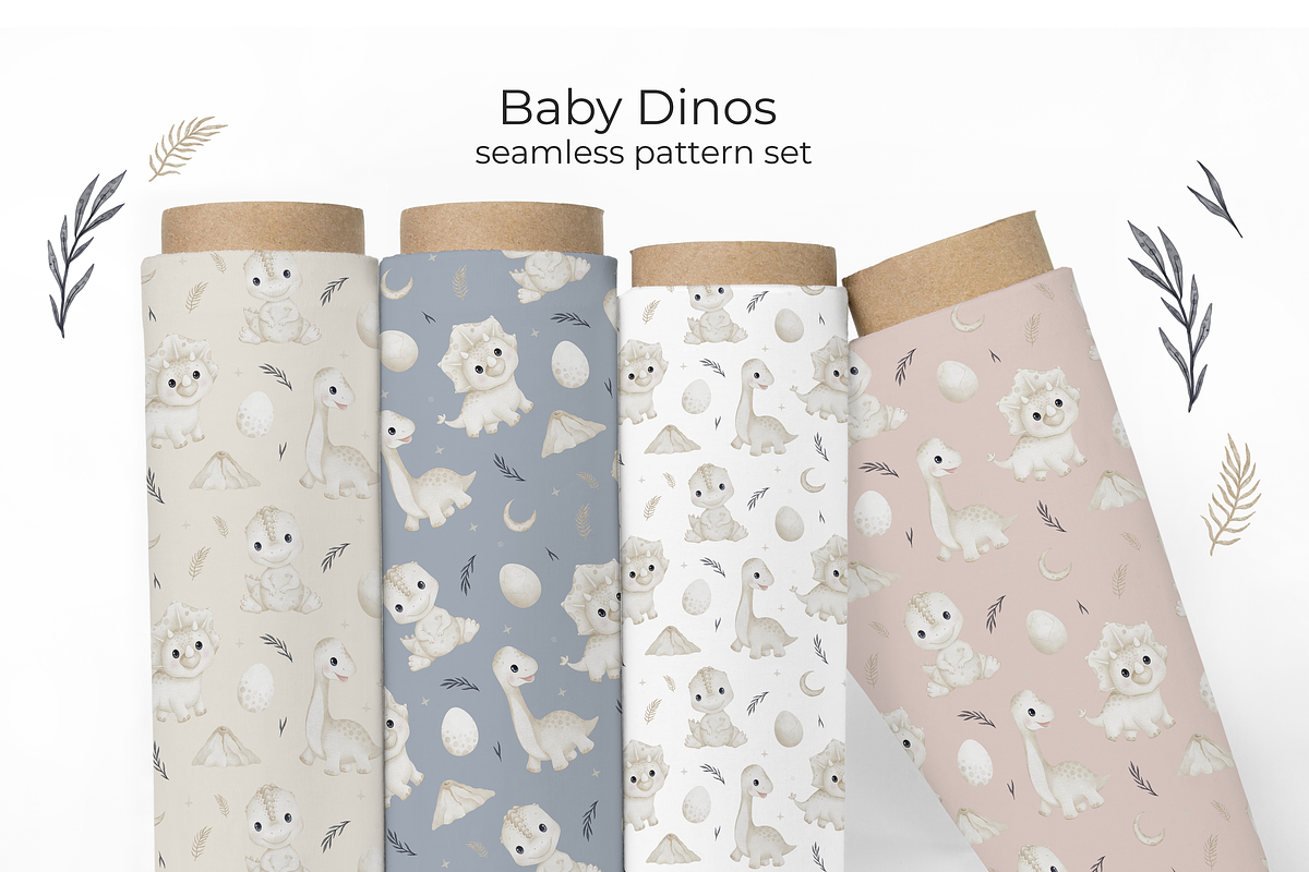 Baby Dinos seamless patterns set, a Pattern Graphic by tetiartline (Photo 1 of 8)