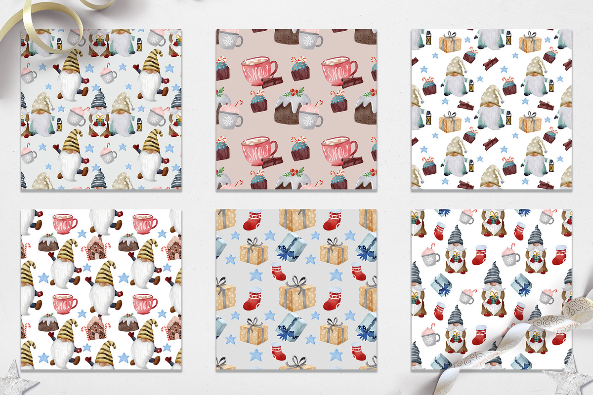 Sweet Christmas gnomes & pattern, an Illustration by SleptArt (Photo 4 of 6)
