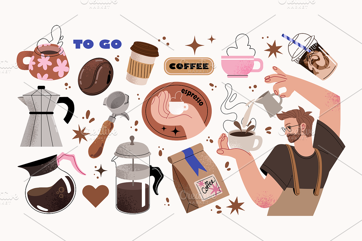 COFFEE stickers + patterns, a Food Illustration by UnaAnya (Photo 3 of 7)