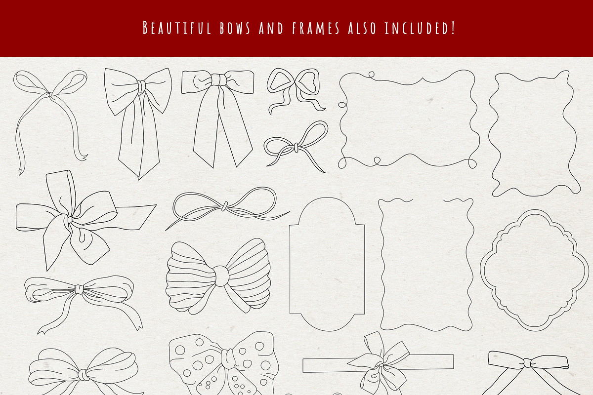 Flowers and Bows graphic line art, a Decorative Illustration by Nataly_is_Drawing (Photo 7 of 11)