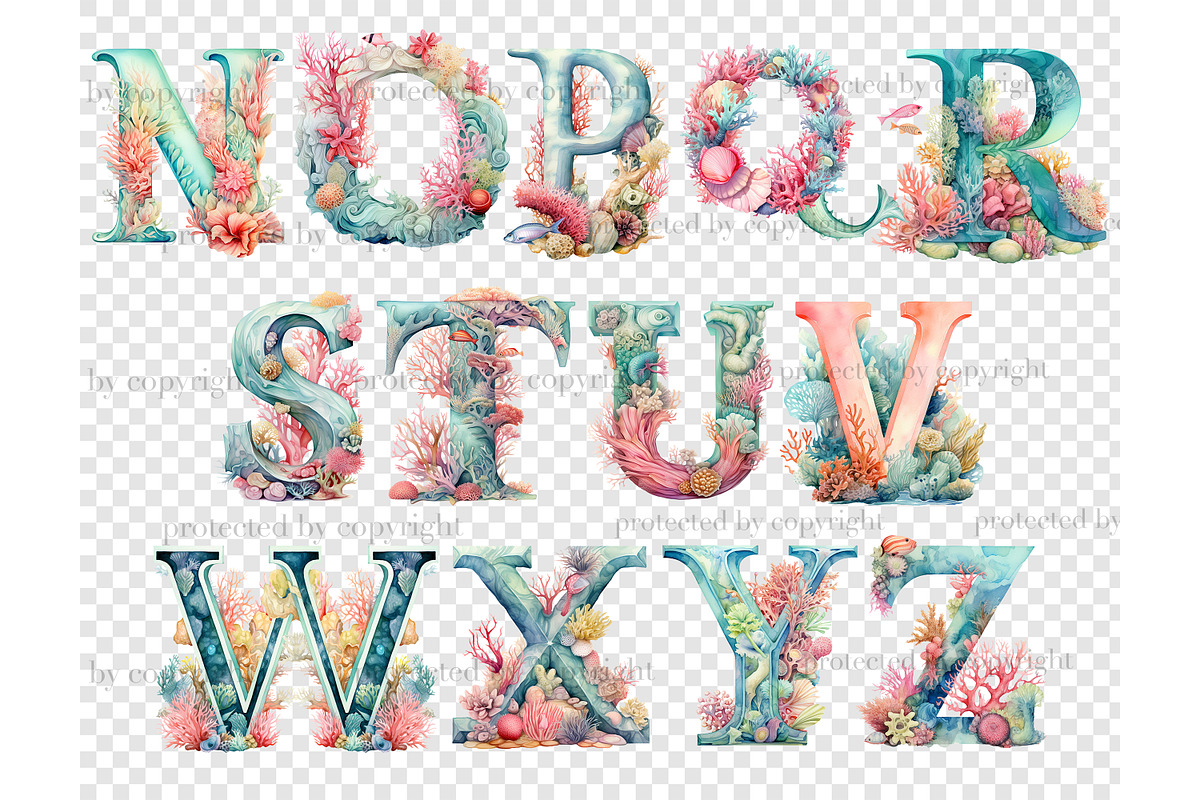Coral Reef Alphabet Clipart | Ocean, a Seasonal Illustration by GlamArtZhanna (Photo 5 of 5)