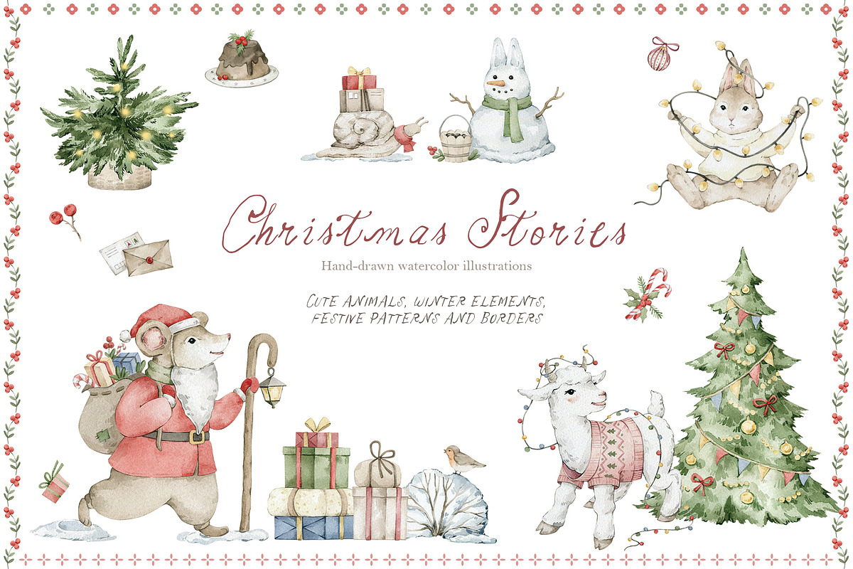 Christmas Stories Watercolor Animals, a Seasonal Illustration by Kreker Kate (Photo 1 of 12)