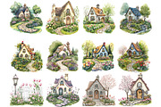 Spring Cottages House Clipart, an Illustration by DreamArtGraphic (Thumbnail 4 of 4)