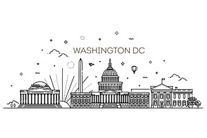 Washington DC City Skyline, an Outline Icon by Tettygreen