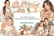 Watercolor Chocolate Christmas, a Seasonal Illustration by BusyDaydesign (Thumbnail 1 of 9)