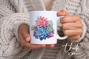 15 Succulents Watercolor Clipart