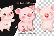 15 Bundle Watercolor Cute Pig Pink, an Animal Illustration by Morspective (Thumbnail 2 of 8)