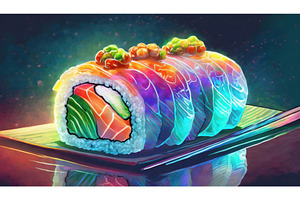 Digital artwork of a sushi roll with, an Arts & Entertainment Photo by Igor Tichonow