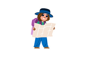 Smiling girl tourist reading map and, an Object Illustration by pikepicture