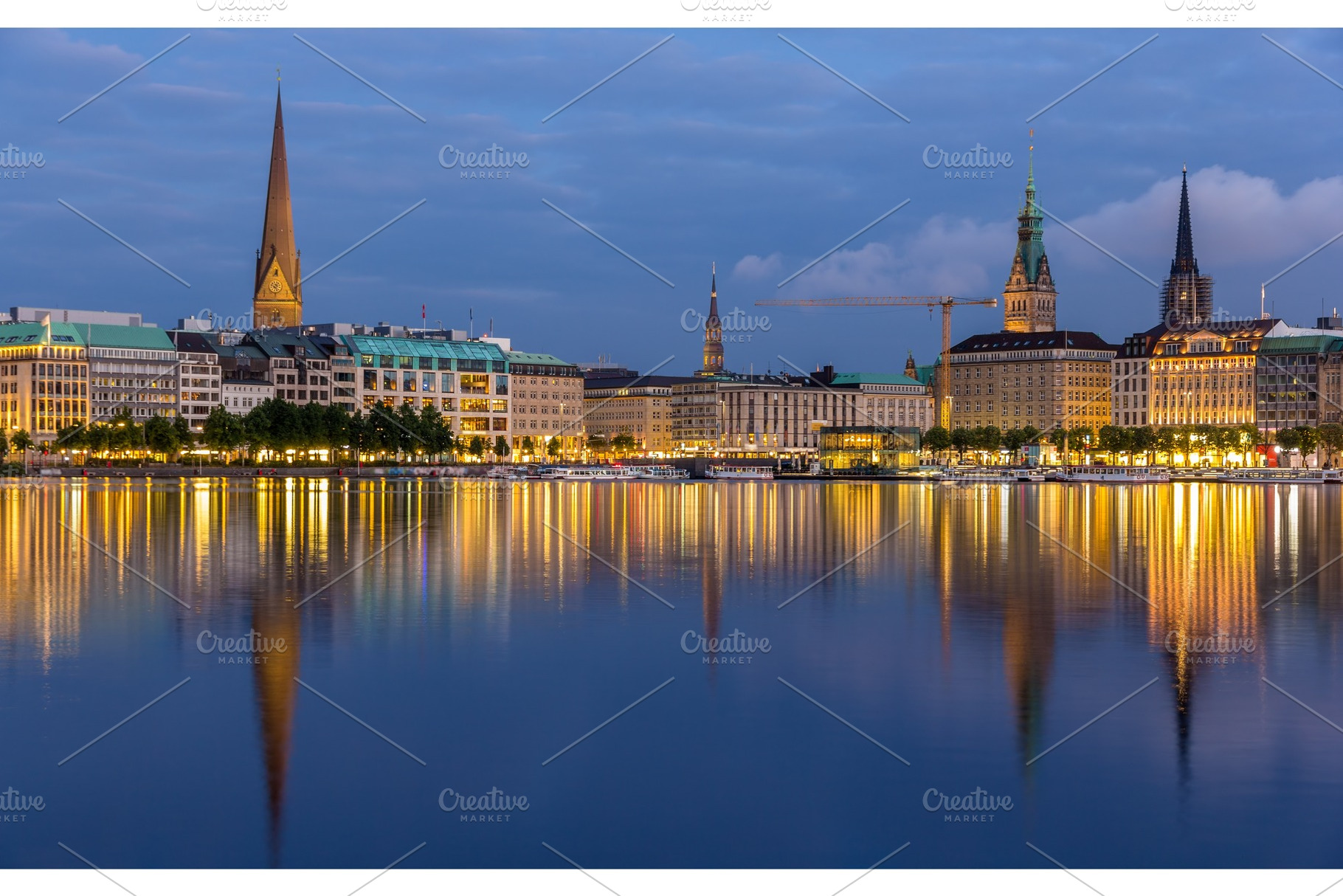 Hamburg city center over the lake, an Architecture Photo by Leonid Andronov