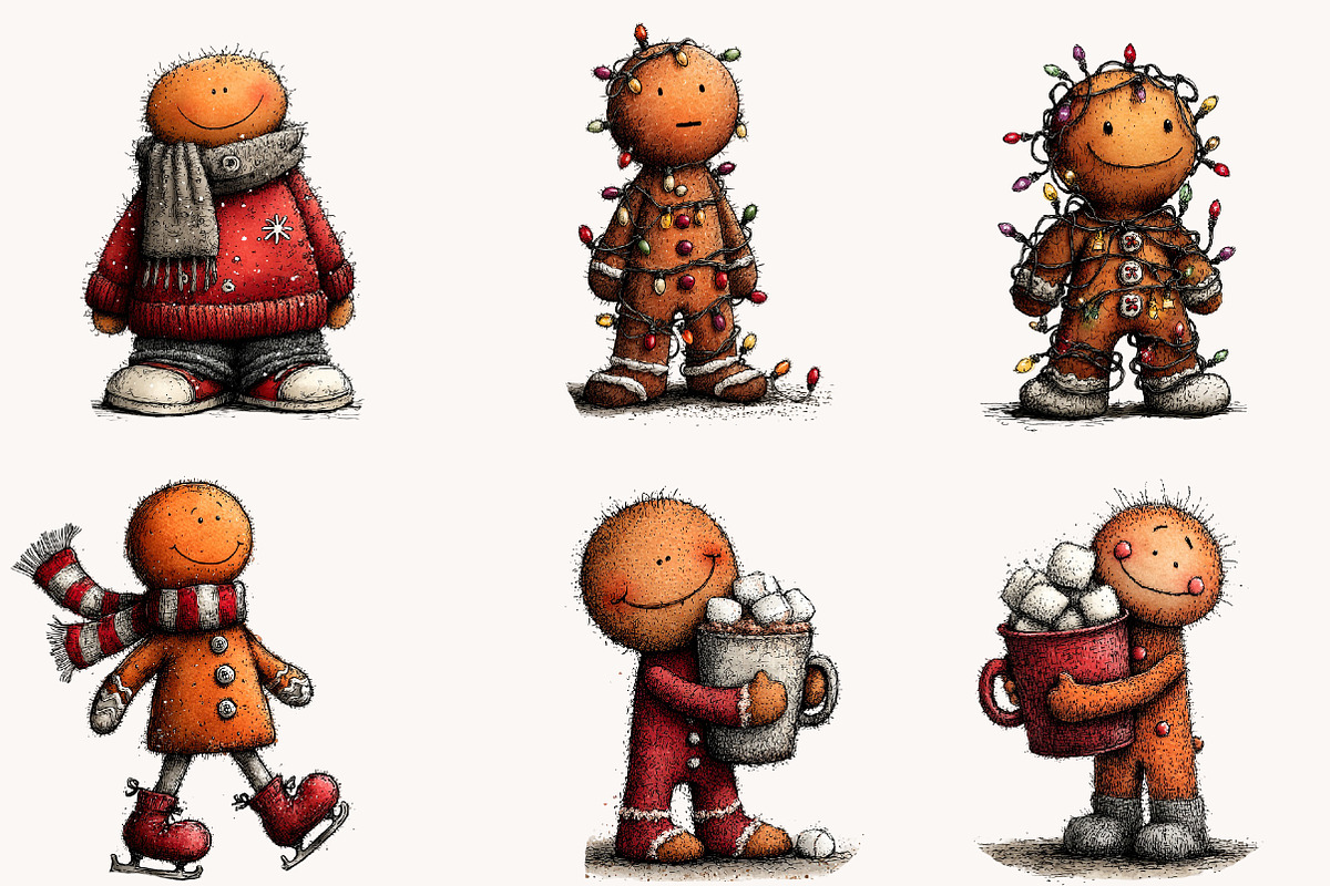 Whimsical Funny Gingerbread Clipart, a Seasonal Illustration by Designworld (Photo 3 of 8)