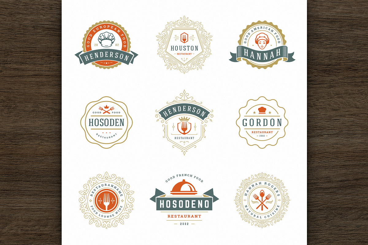 36 Restaurant Logos and Badges, a Branding & Logo Template by Vasya Kobelev (Photo 2 of 12)