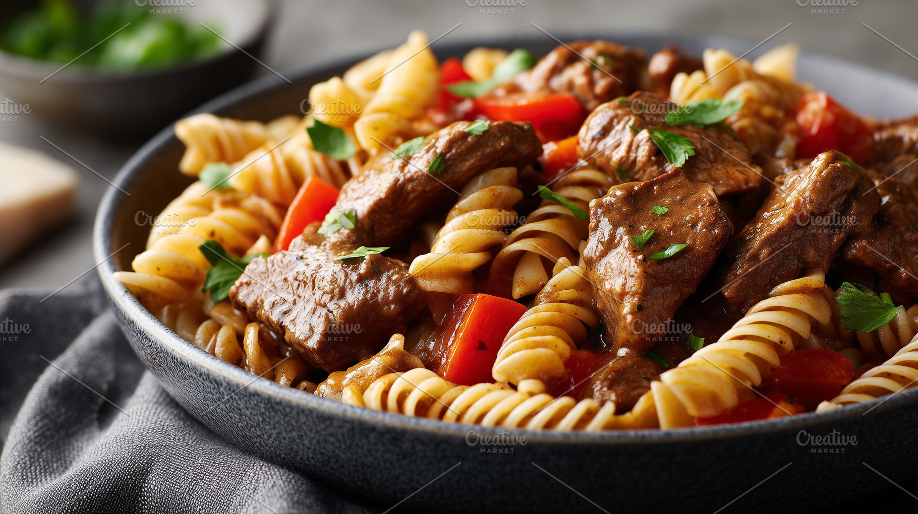 Fusilli pasta with tender beef chunk, a Food & Drink Photo by MistyDay