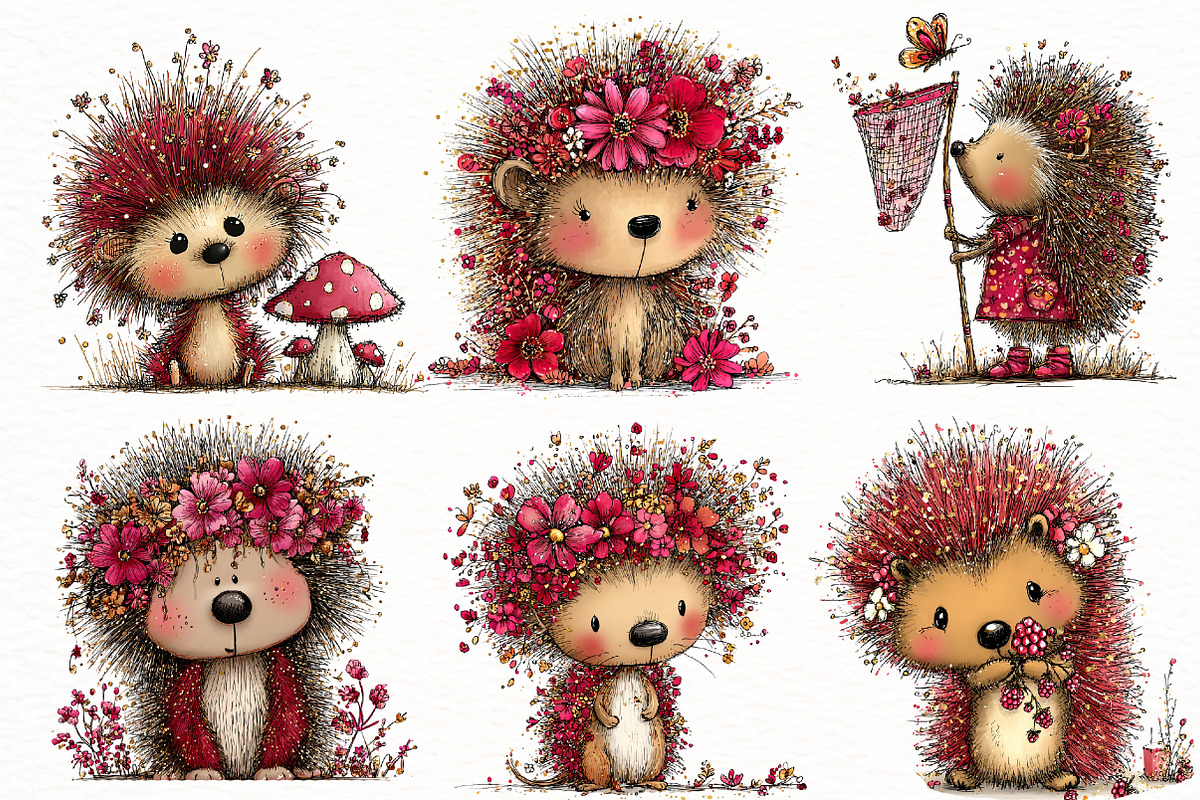 Whimsical Spring Hedgehog Clipart, an Illustration by Designworld (Photo 4 of 8)