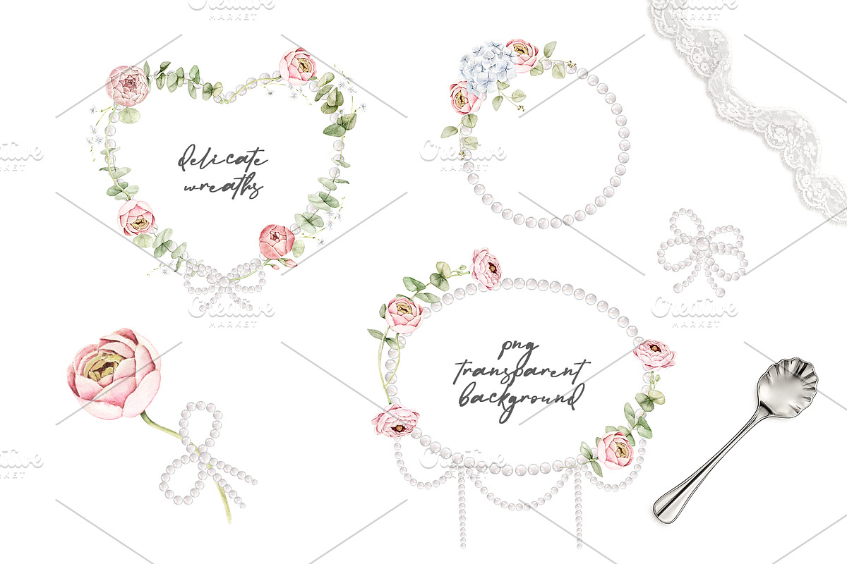 Fleur de Perle Watercolor Clipart, a Decorative Illustration by Eves_Aquadreams (Photo 3 of 12)