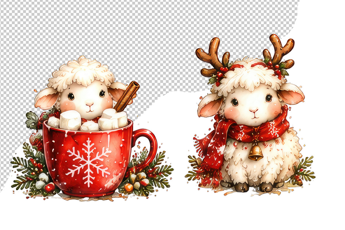 Watercolor Christmas sheep PNG, a Decorative Illustration by dashtik (Photo 8 of 8)