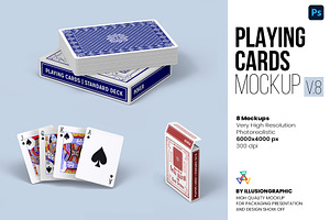 Playing Cards Mockup v.8 - 8 views, an Advertising Mockup by Illusiongraphic