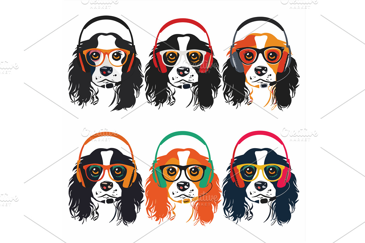 Six cute spaniel dogs wearing, an Animal Illustration by Vectorstockersland