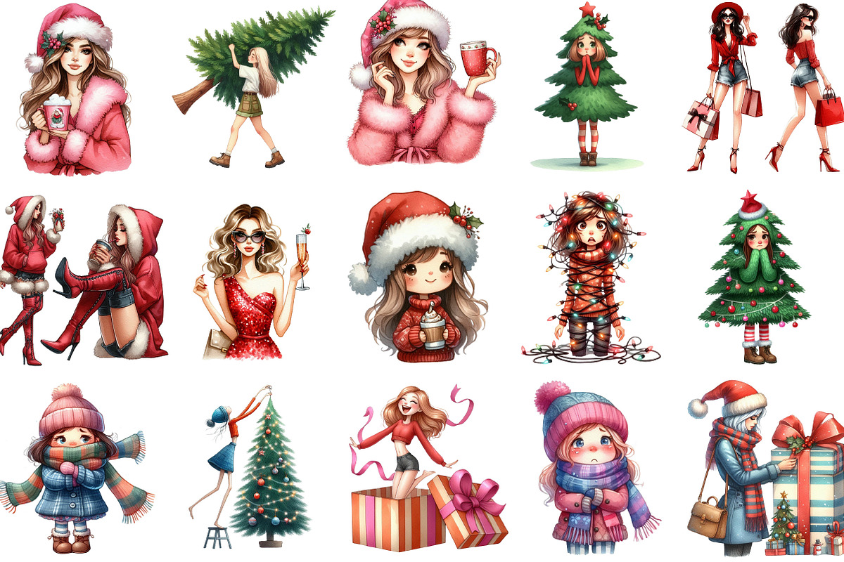 Christmas Funny Skinny Girl Clipart, an Illustration by Designking (Photo 2 of 5)