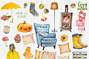 Watercolor Cozy Autumn Clipart, a Seasonal Illustration by ArtCreationsDesign (Thumbnail 2 of 2)