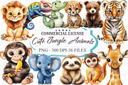 Cute Jungle Animals Watercolor Clipa, an Illustration by designcity5 (Thumbnail 1 of 5)