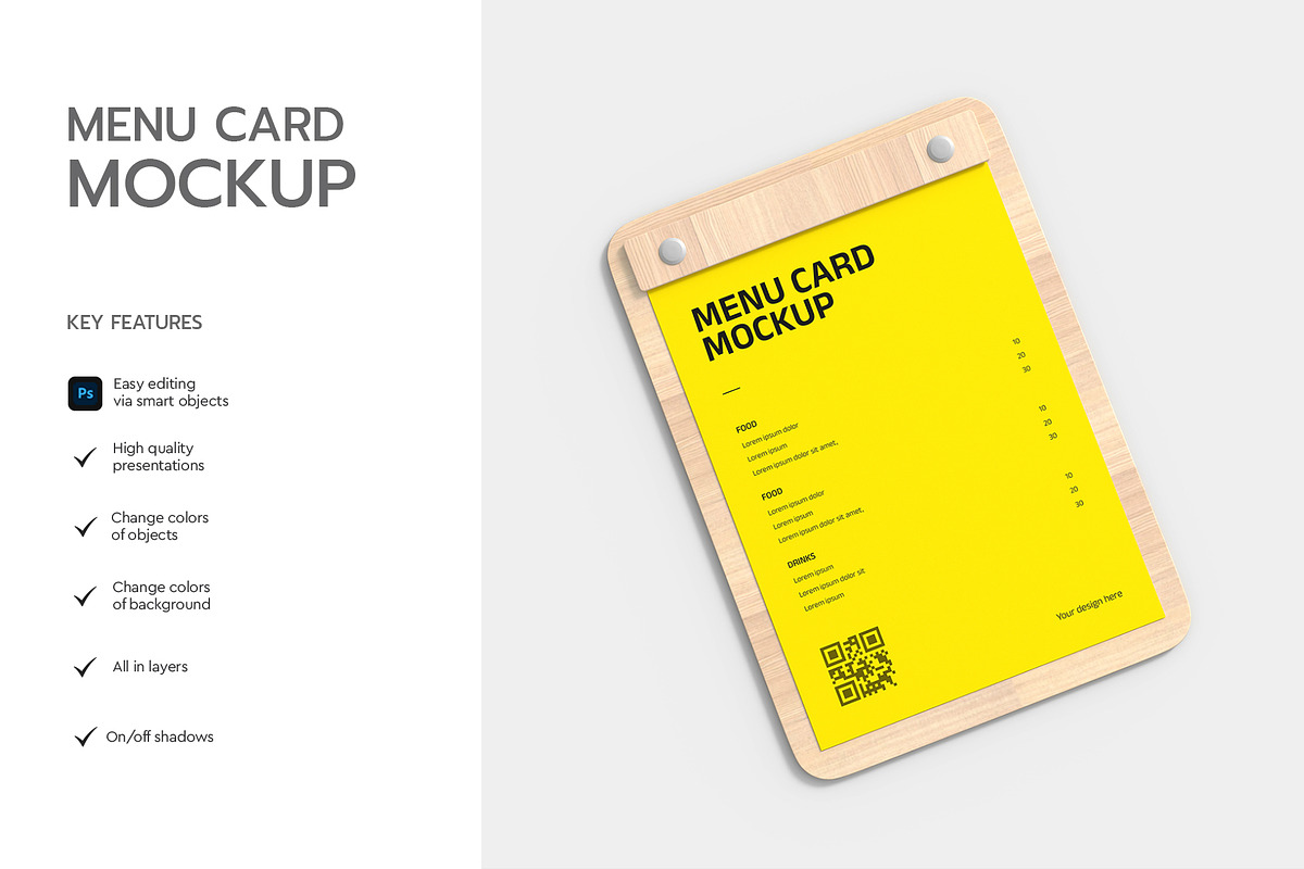 Woodboard Menu Card Mockup, a Product Mockup by graphypix (Photo 2 of 4)