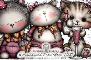 Whimsical New Year Cat Clipart, an Illustration by Sublimation Artist