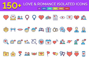 150 Love & Romance Isolated Vector