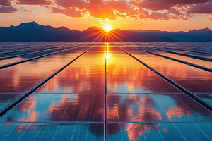 A stunning sunset over a solar farm, with solar panels reflecting the vibrant c, a Technology Photo by Textures & Backgrounds