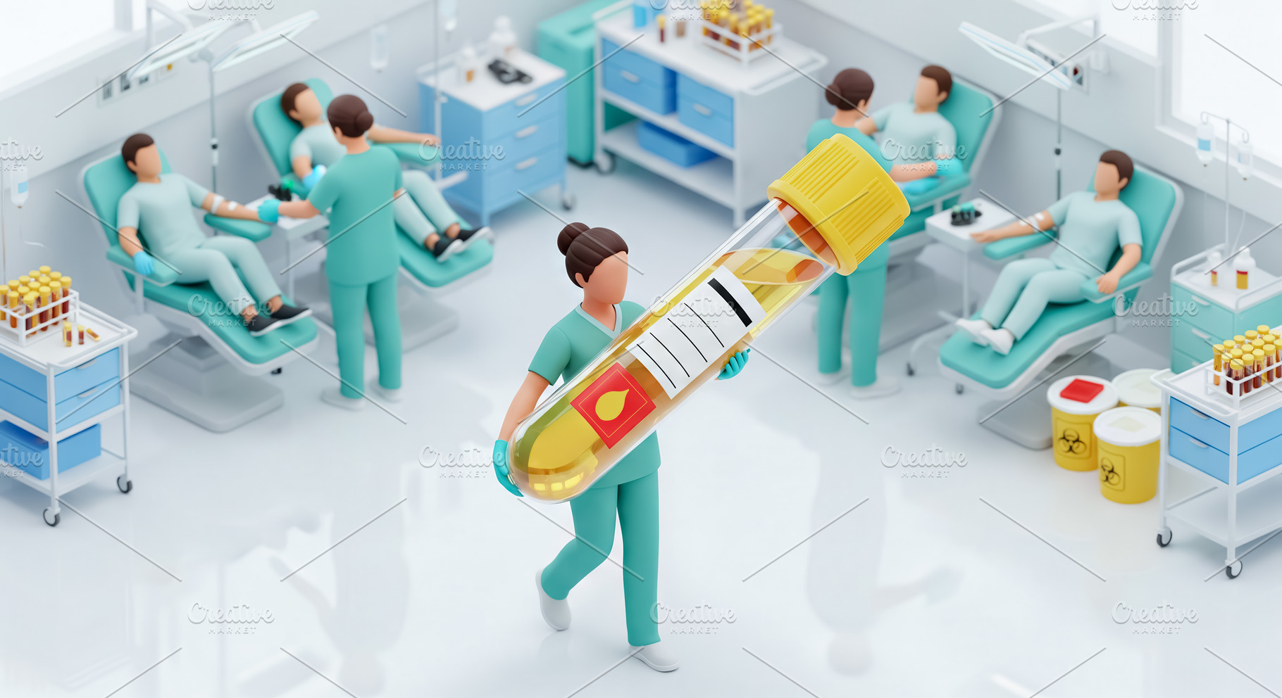 Nurse with a giant biological sample, a Photo by angellodeco