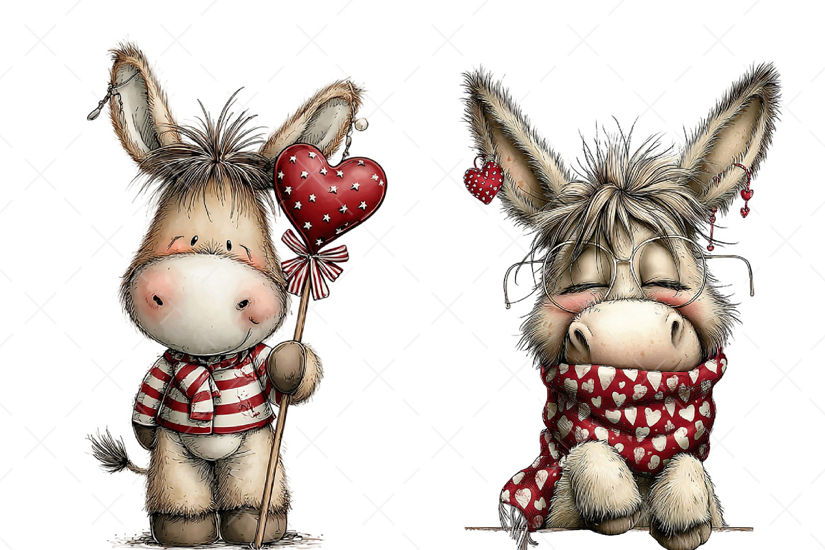 Whimsical Valentine Donkey Clipart, an Illustration by Craft Nest (Photo 11 of 11)