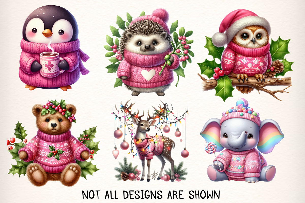 Pink Jumper Animals Christmas Clipar, an Illustration by Dream Creation (Photo 4 of 7)
