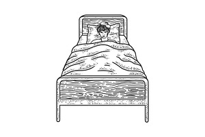 sick man lies in bed sketch vector, a Healthcare Illustration by AlexArt