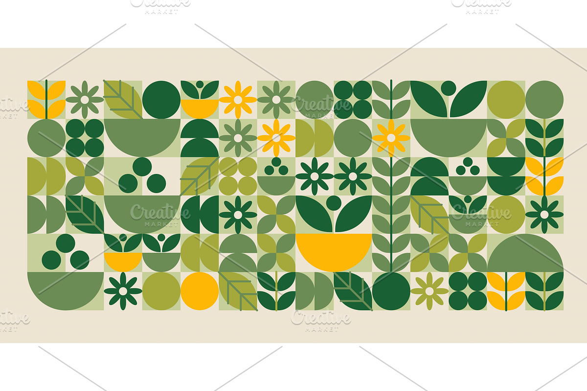 Green geometric plant shapes pattern, an Object Illustration by art PVP - market