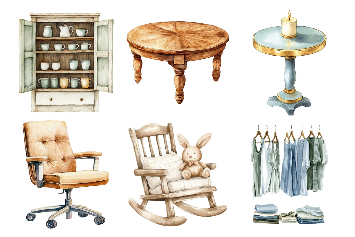 Watercolor Furniture Clipart Bundle, an Illustration by Daily.Designs (Photo 5 of 5)