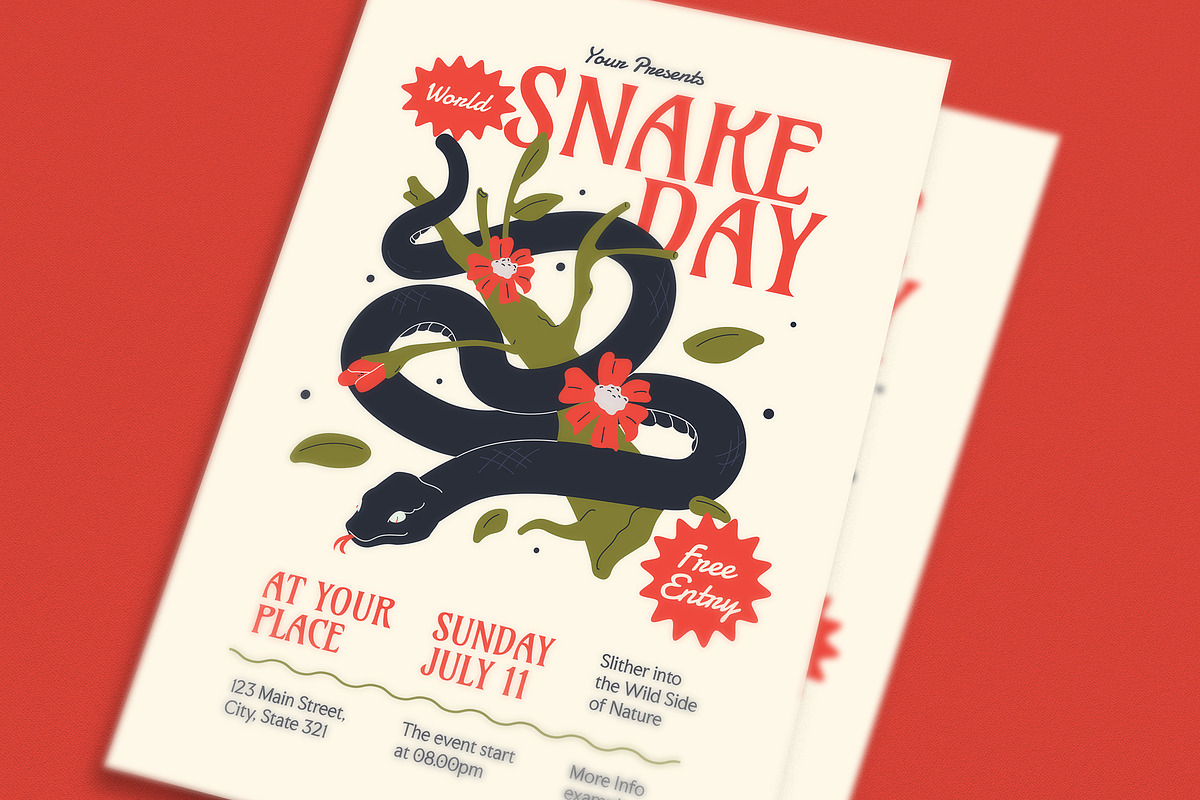 World Snake Day Event Flyer, a Flyer Template by Guuver