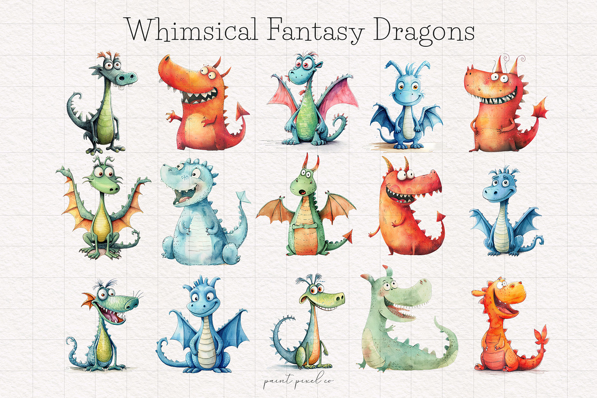 Quirky Dragon Clipart PNG, a Decorative Illustration by PaintPixelCo (Photo 3 of 7)