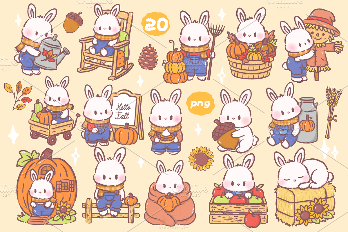 Kawaii Bunny Farmhouse Harvest clipa, an Animal Illustration by Blumensdiary (Photo 2 of 8)