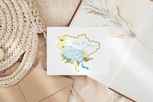 Ukraine Map Card Blue Yellow Peace