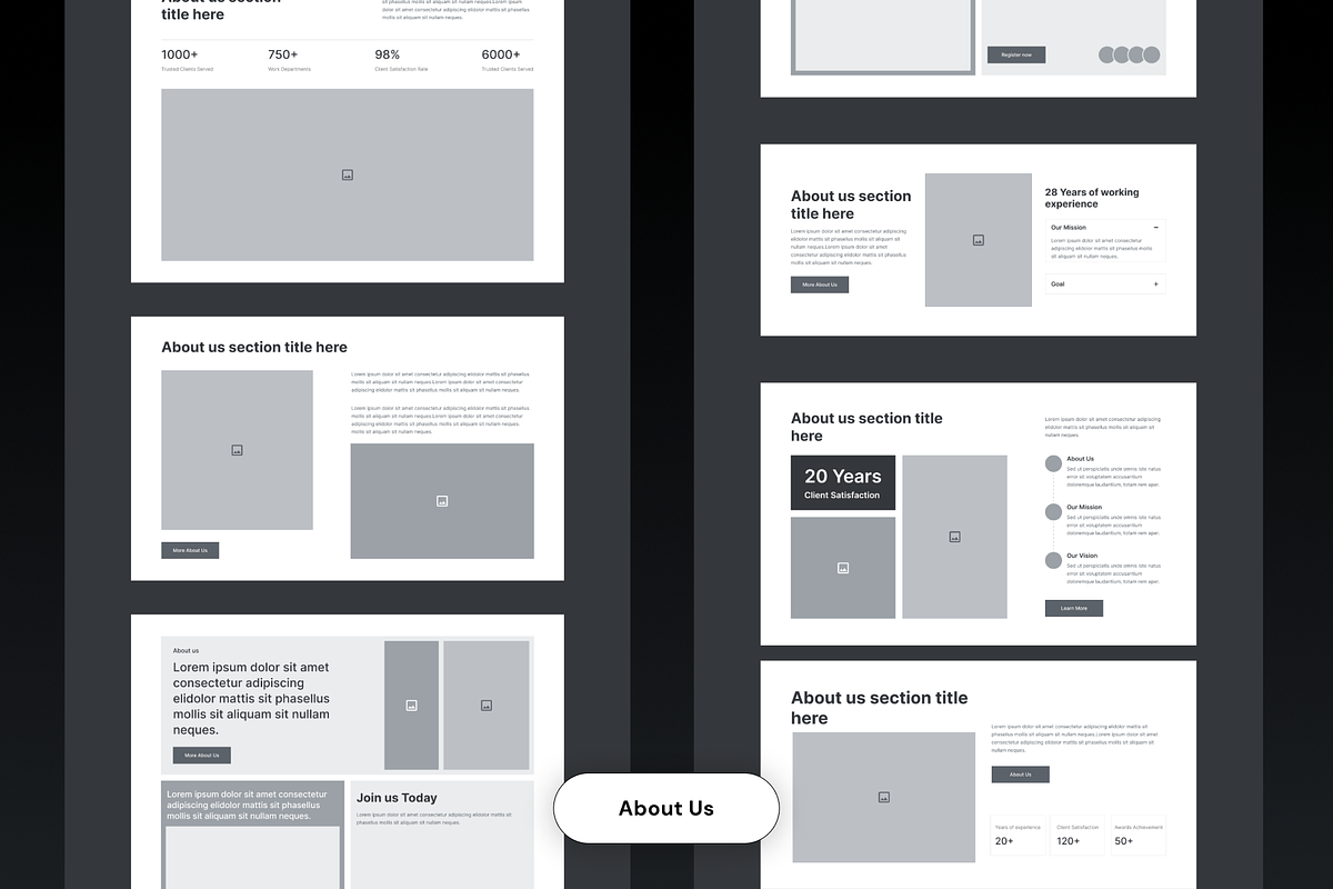 Unique Website Sections Kit in Figma, a Wireframe Template by nwdigitalstore (Photo 6 of 14)
