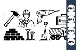 Construction Tool Vector Icons Set, an Illustration by designvectx