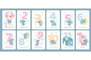 Cute elephant baby birthday cards, an Animal Illustration by YummyBuum