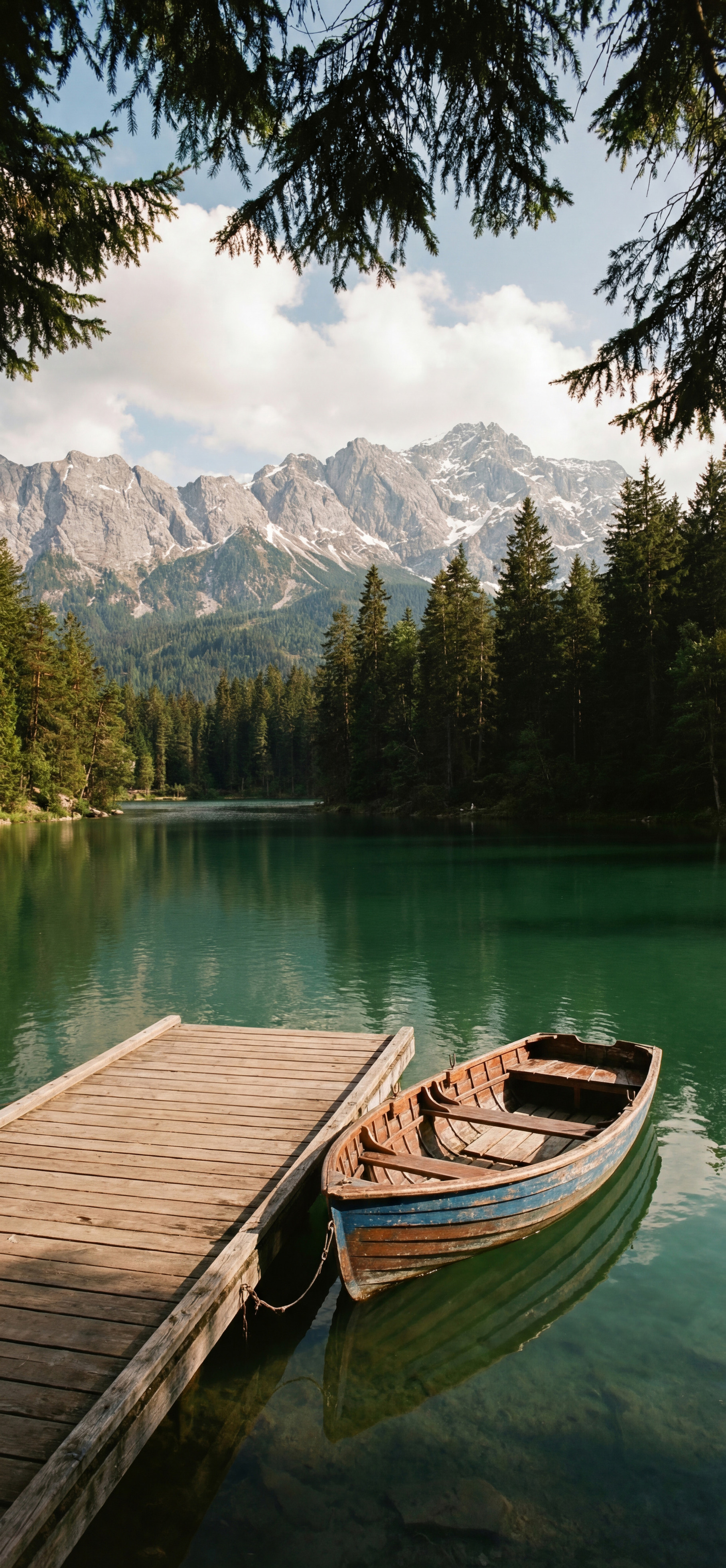 Serene Alpine Lake with Rowboat, a Nature Photo by Virgo Studio