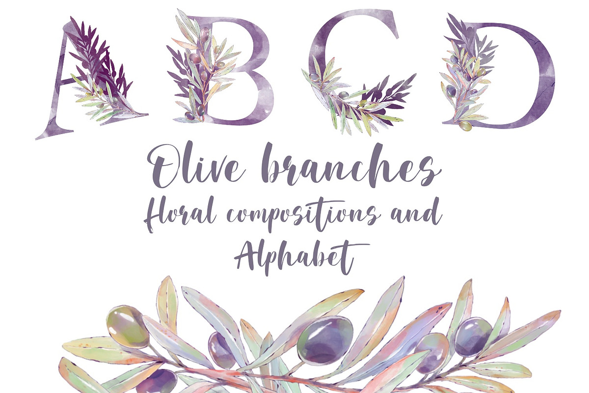 Olive Alphabet and compositions, a Decorative Illustration by Shabbypie (Photo 1 of 8)