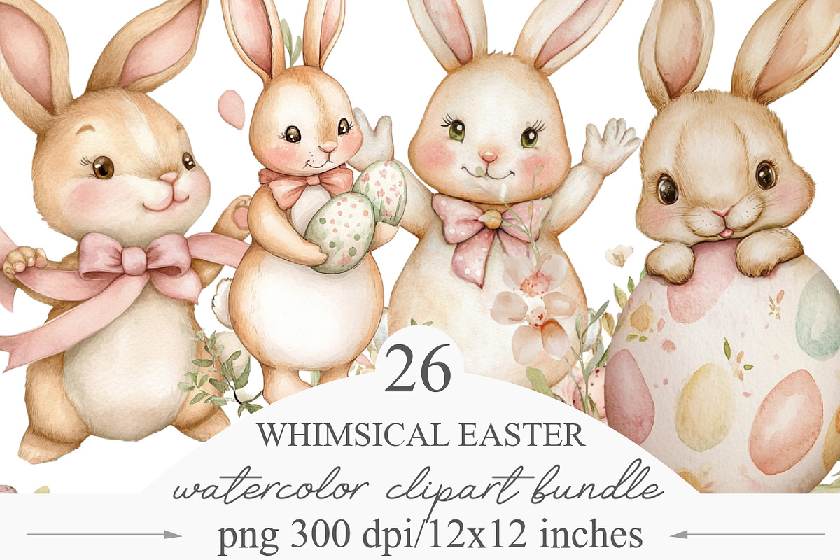 Easter clipart with rabbits, an Illustration by Designking (Photo 1 of 4)